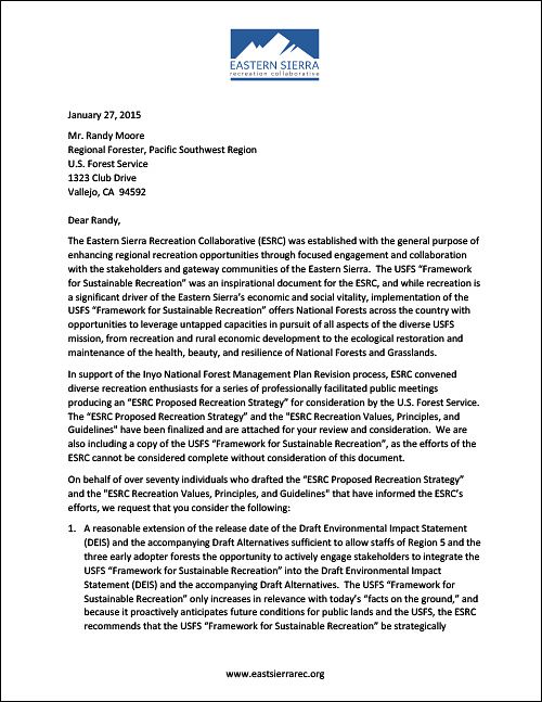 ESRC - LETTER TO REGION 5 FORESTER RANDY MOORE