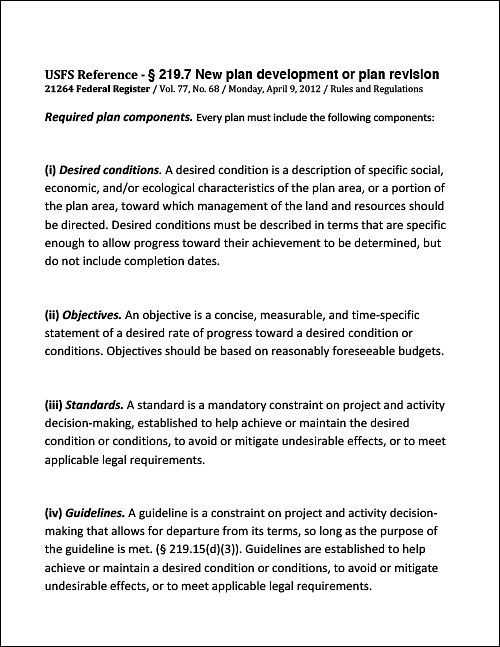 USFS - "REQUIRED PLAN COMPONENTS"