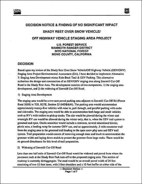 Inyo National Forest: Shady Rest OHV/OSV Staging Area