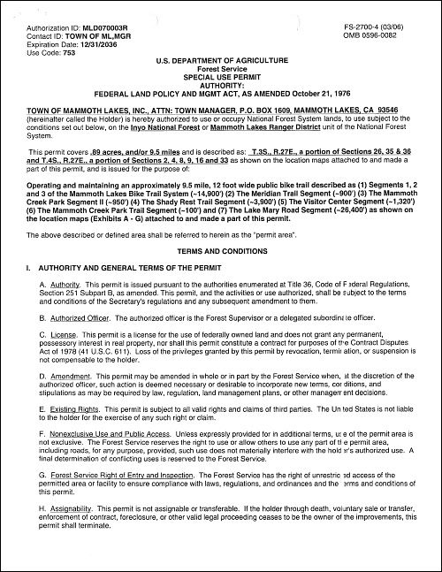 USFS Special Use Permit for Multi-Use Pathways (MUPs)