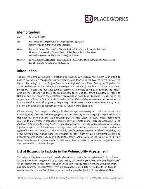 Placeworks - "List of Hazards, Populations, and Assets"