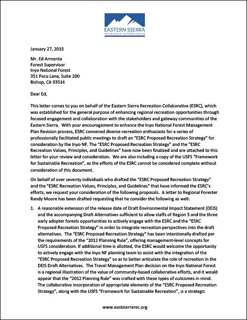 ESRC - LETTER TO INYO NATIONAL FOREST SUPERVISOR ED ARMENTA