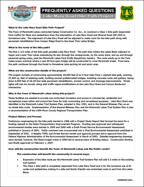 Lake Mary Road Bike Path FAQ  (52KB)