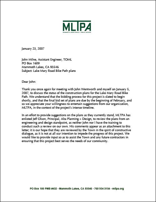 MLTPA comments - Lake Mary Road Bike Path - Jan 23, 2007  (146KB)