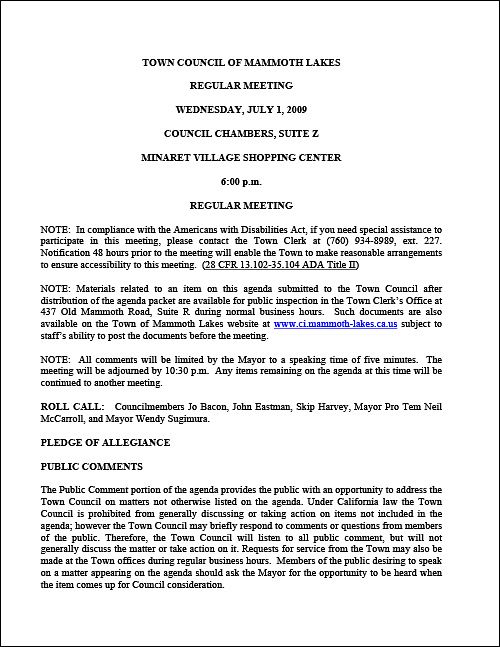 Town Council Agenda - July 1, 2009  (111KB)
