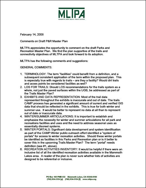 MLTPA comments - Parks and Rec Master Plan - Feb 14, 2008  (92KB)