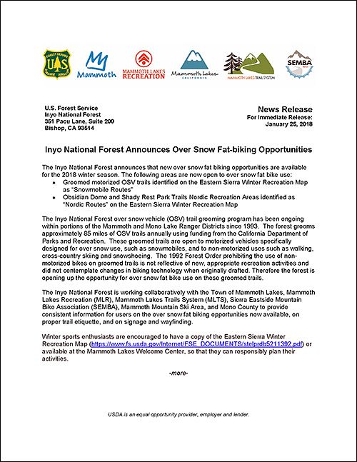 Inyo NF Announces Over Snow Fat-Biking Opportunities